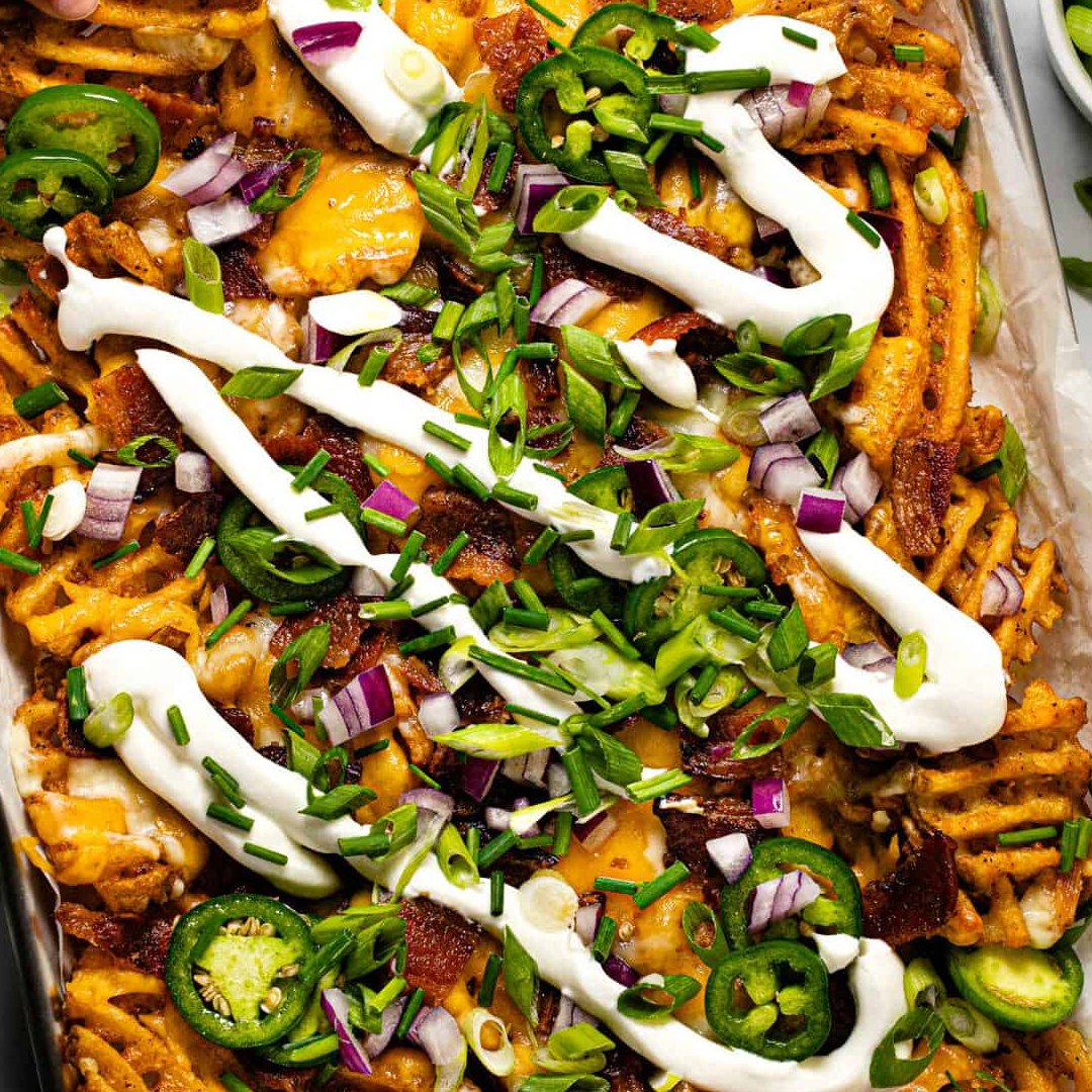 Loaded Sour Cream and Onion Waffle Fries