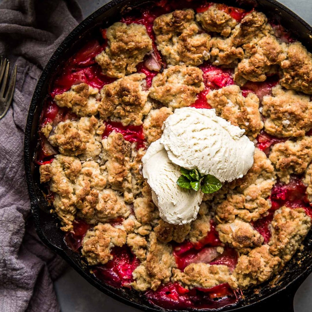 Rhubarb Strawberry and Blueberry Cobbler